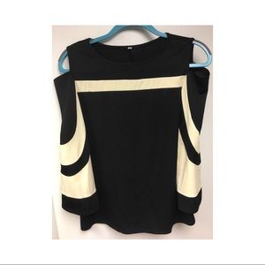 Black & Cream Peep Shoulder Blouse